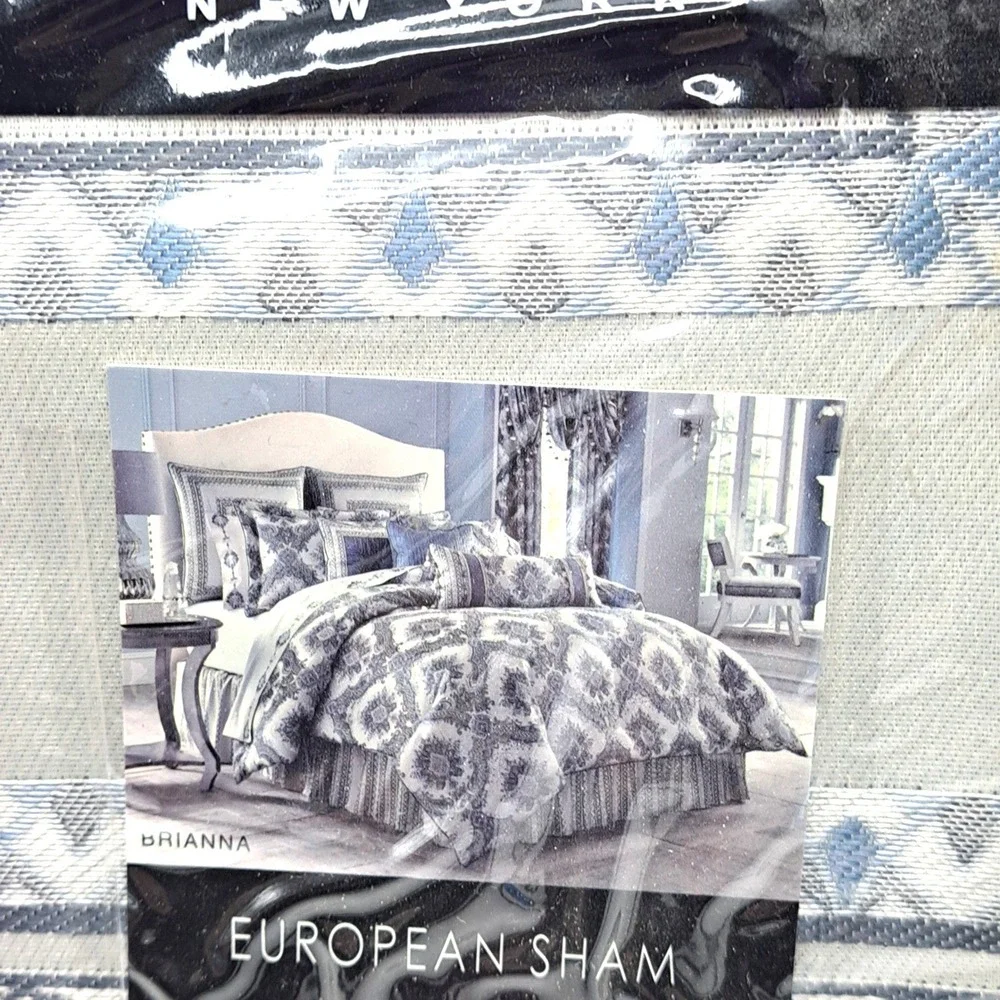 NEW J Queen New York Brianna European Sham 26x26 Blue Jacquard Paisley Damask